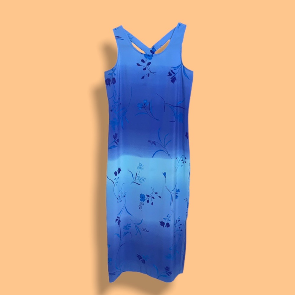 Vintage ocean ombré and floral 90s long sundress